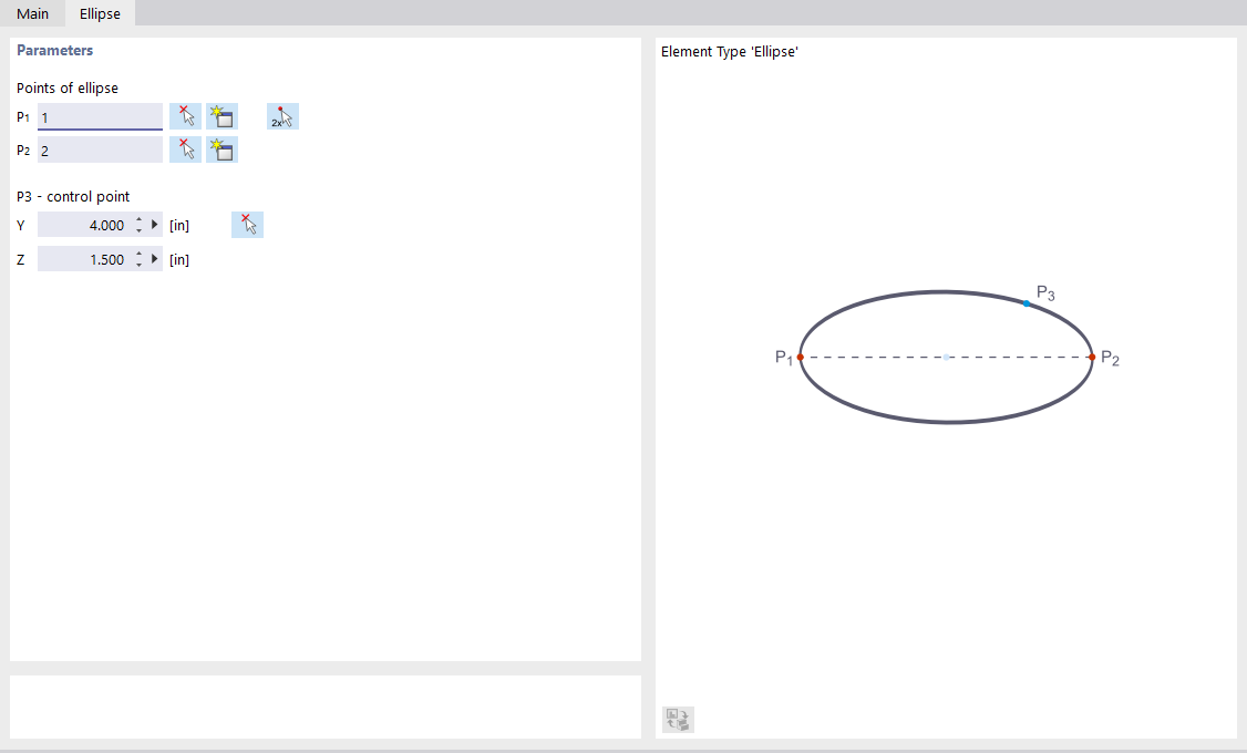 Dialog Box "New Element", Tab "Ellipse"