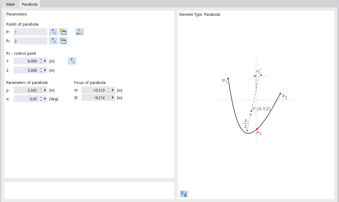 Dialog Box "New Member", Tab "Parabola"