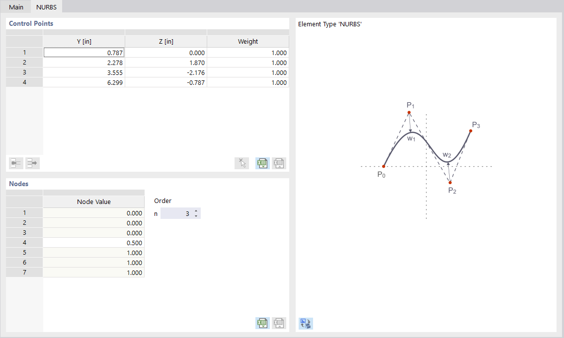 Dialog Box "New Element", Tab "NURBS"