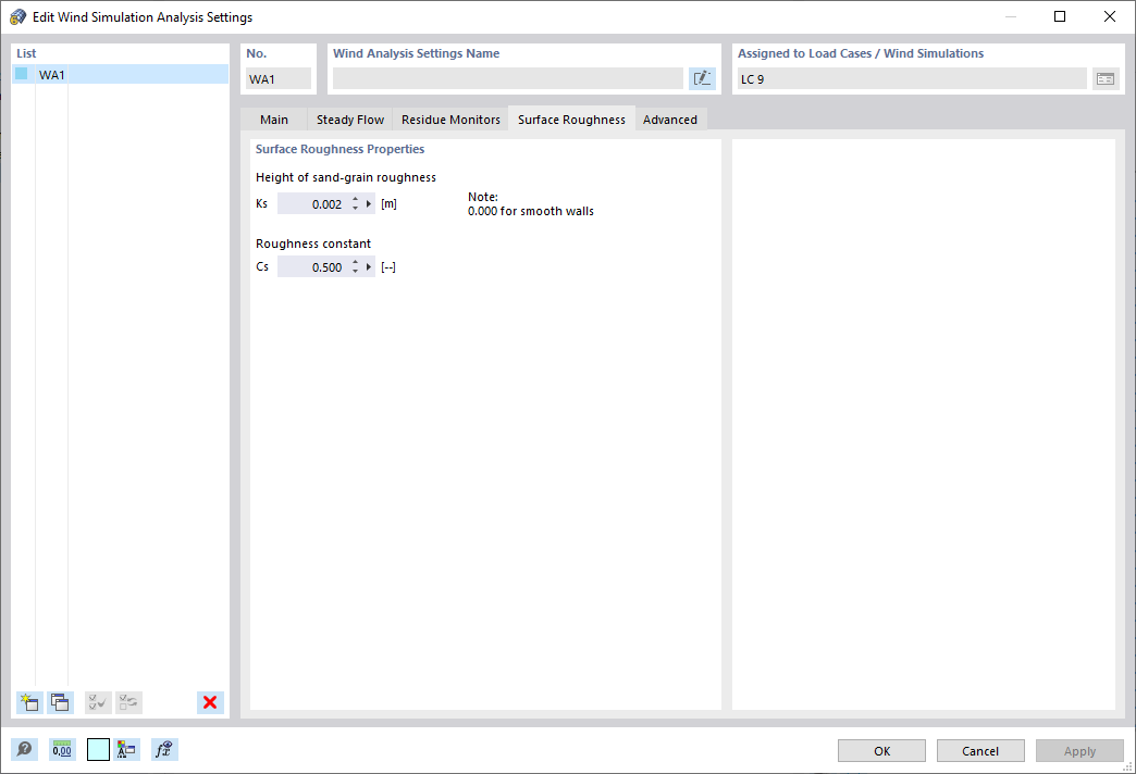 Wind Simulation Analysis Settings, Surface Roughness