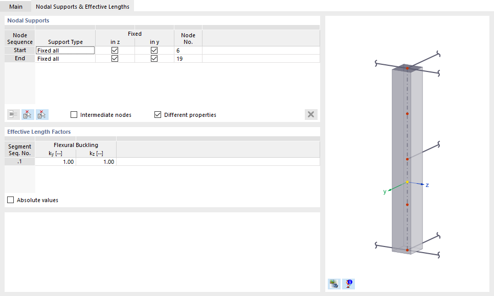 Tab "Nodal Supports & Effective Lengths"