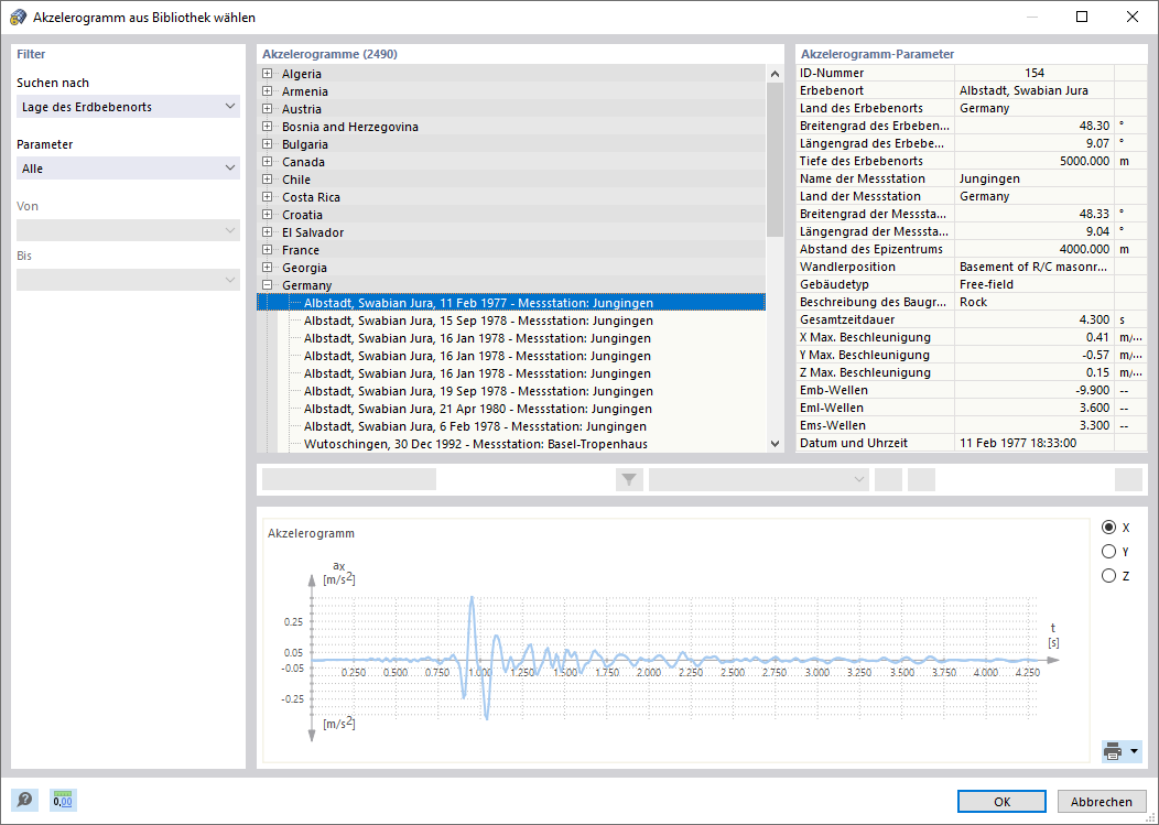 Selecting Accelerogram in Library