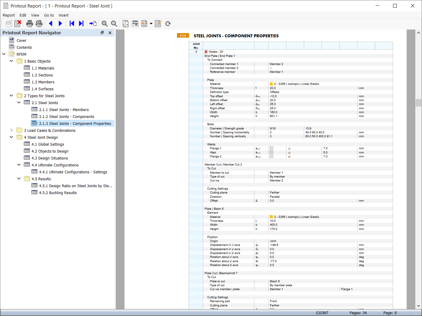 Components’ Properties in Printout Report Navigator