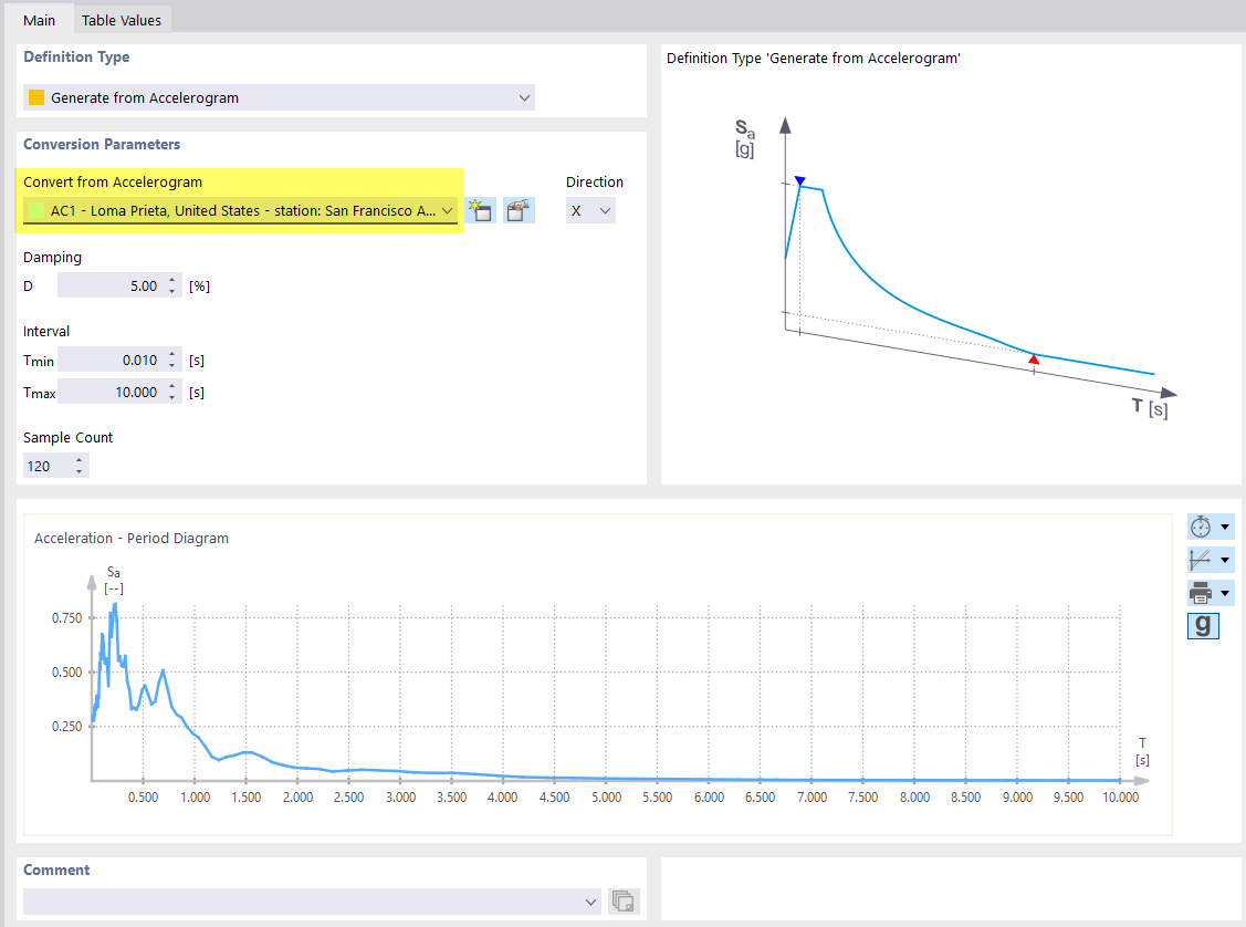 Generating Response Spectrum from Accelerogram