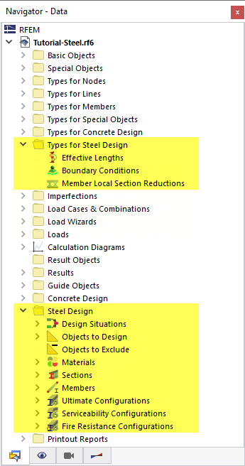 Navigator Items Relevant to Steel Design