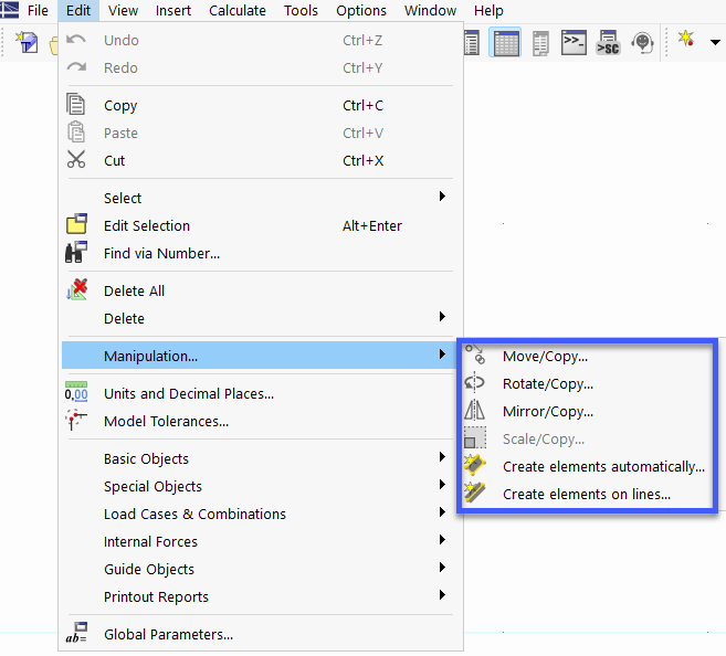 Modeling Tools in "Edit" Menu