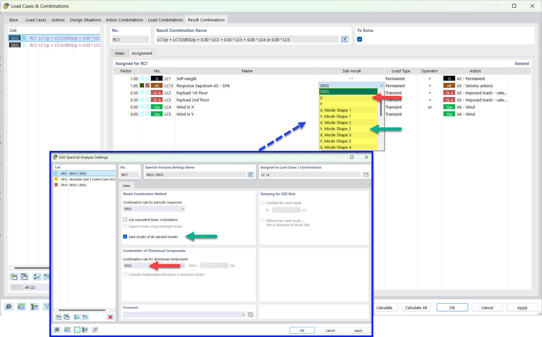 Partial Result for Seismic Result Combination with Saved Mode Shapes and SRSS Rule