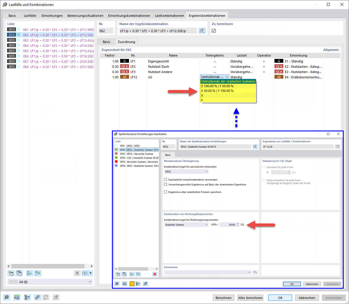 Subresults of Seismic Result Combination for Combination According to Scaled Sum