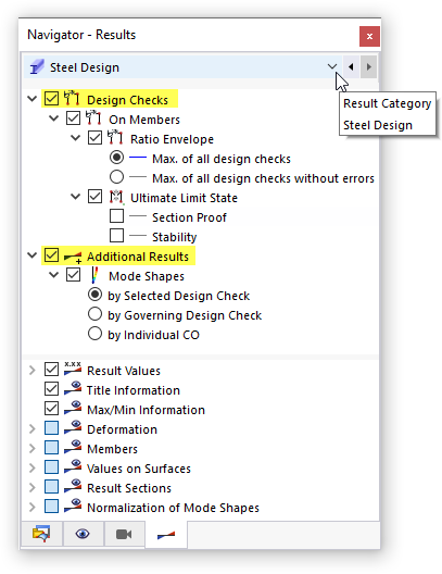 Main Categories for Steel Design Results