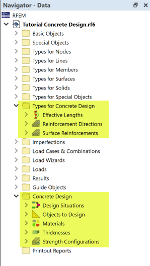 Navigator Items Relevant to Concrete Design