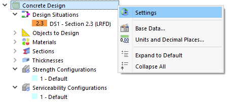 Shortcut Menu "Concrete Design"