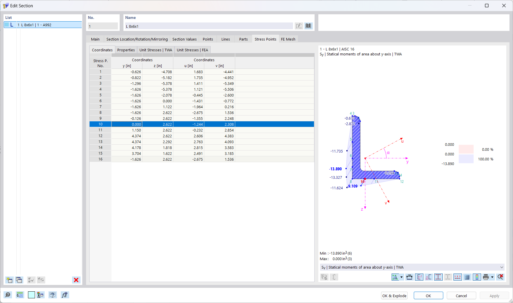 Checking Stress Points and Cross-Section Properties