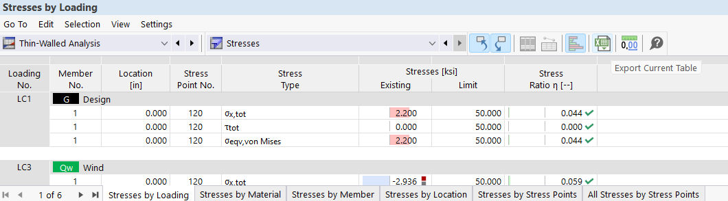 Button "Export Current Table"