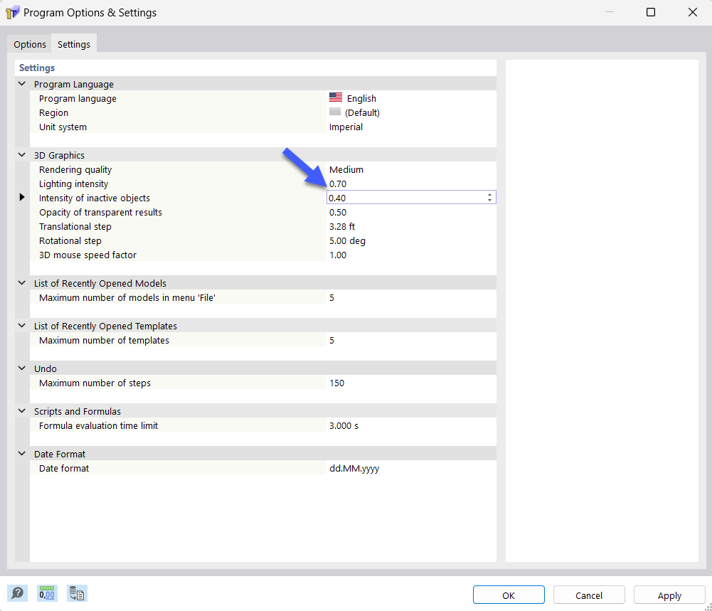 Modifying Intensity for Display of Inactive Objects