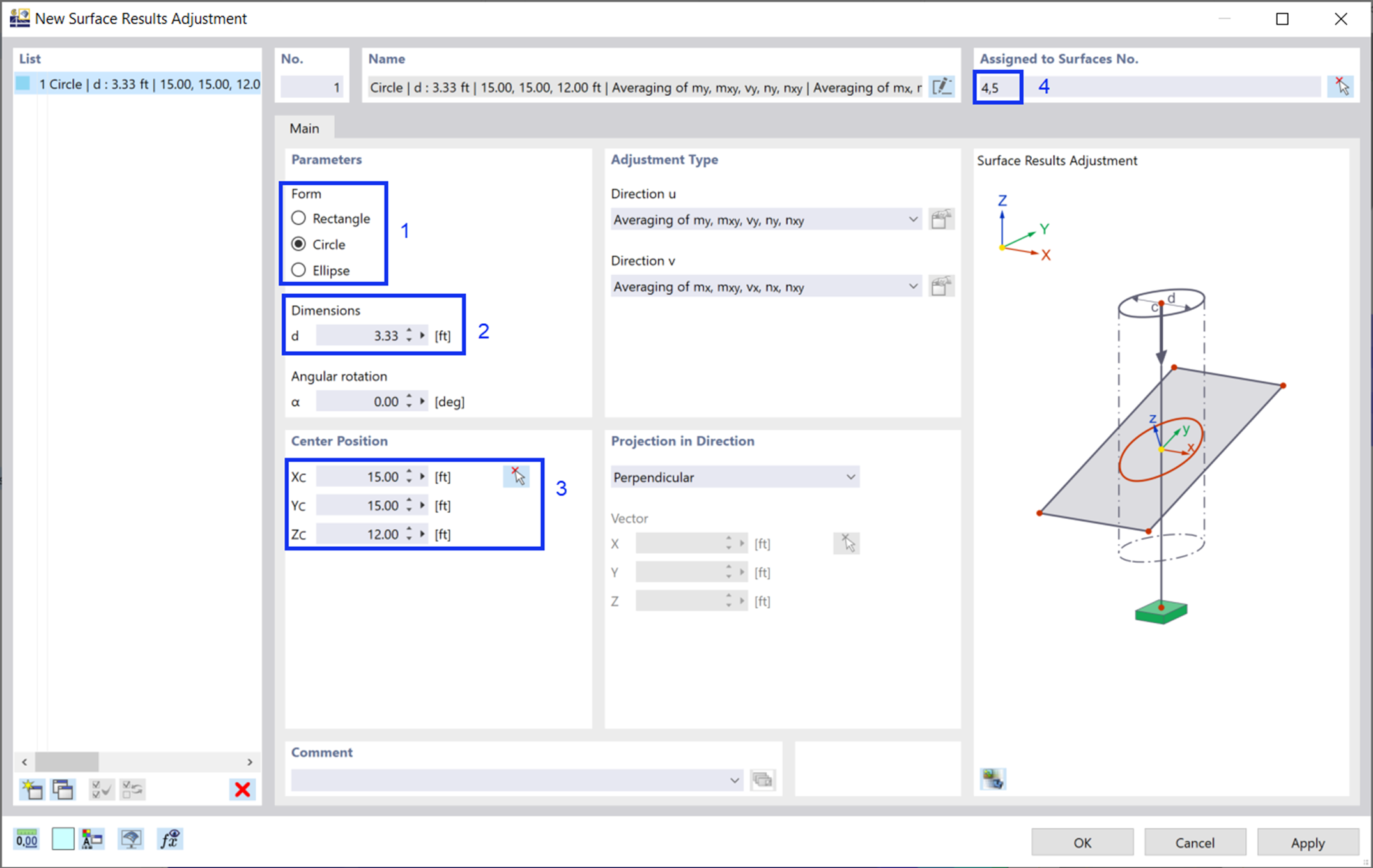 Dialog Box 'New Surface Results Adjustment'