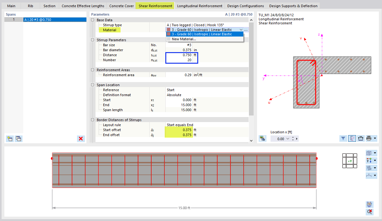 Selecting Material and Number of Stirrups