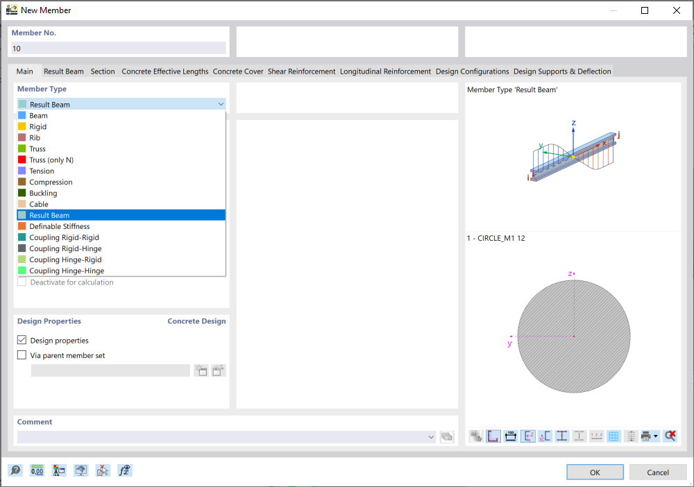 Selecting "Result Beam" Member Type