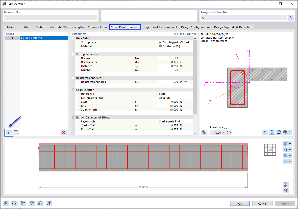 Defining Shear Reinforcement Span and Stirrups