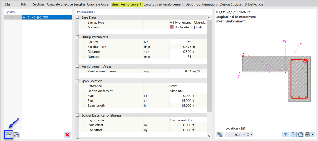 Creating New Shear Reinforcement Span