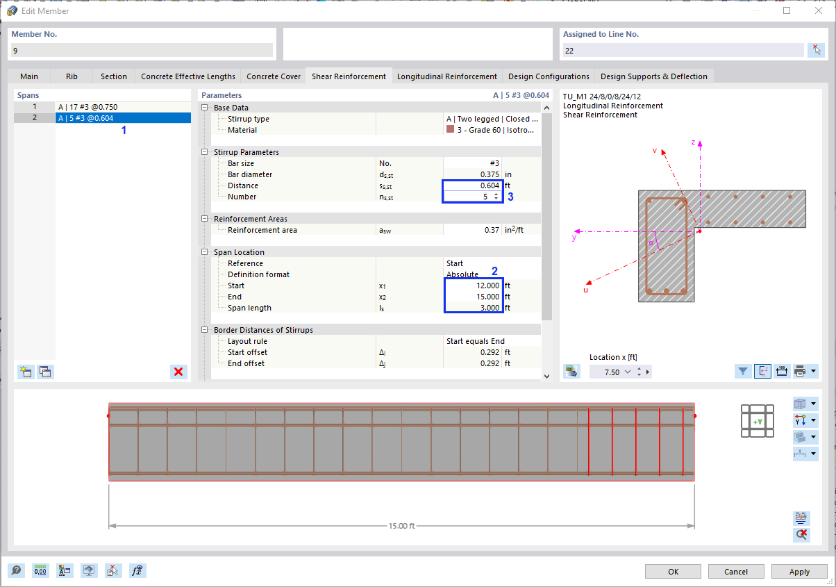 Defining Shear Reinforcement Span and Stirrups