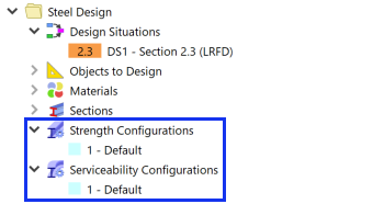 Strength and Serviceability Default Configurations for Steel Design