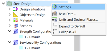 Shortcut Menu "Steel Design"