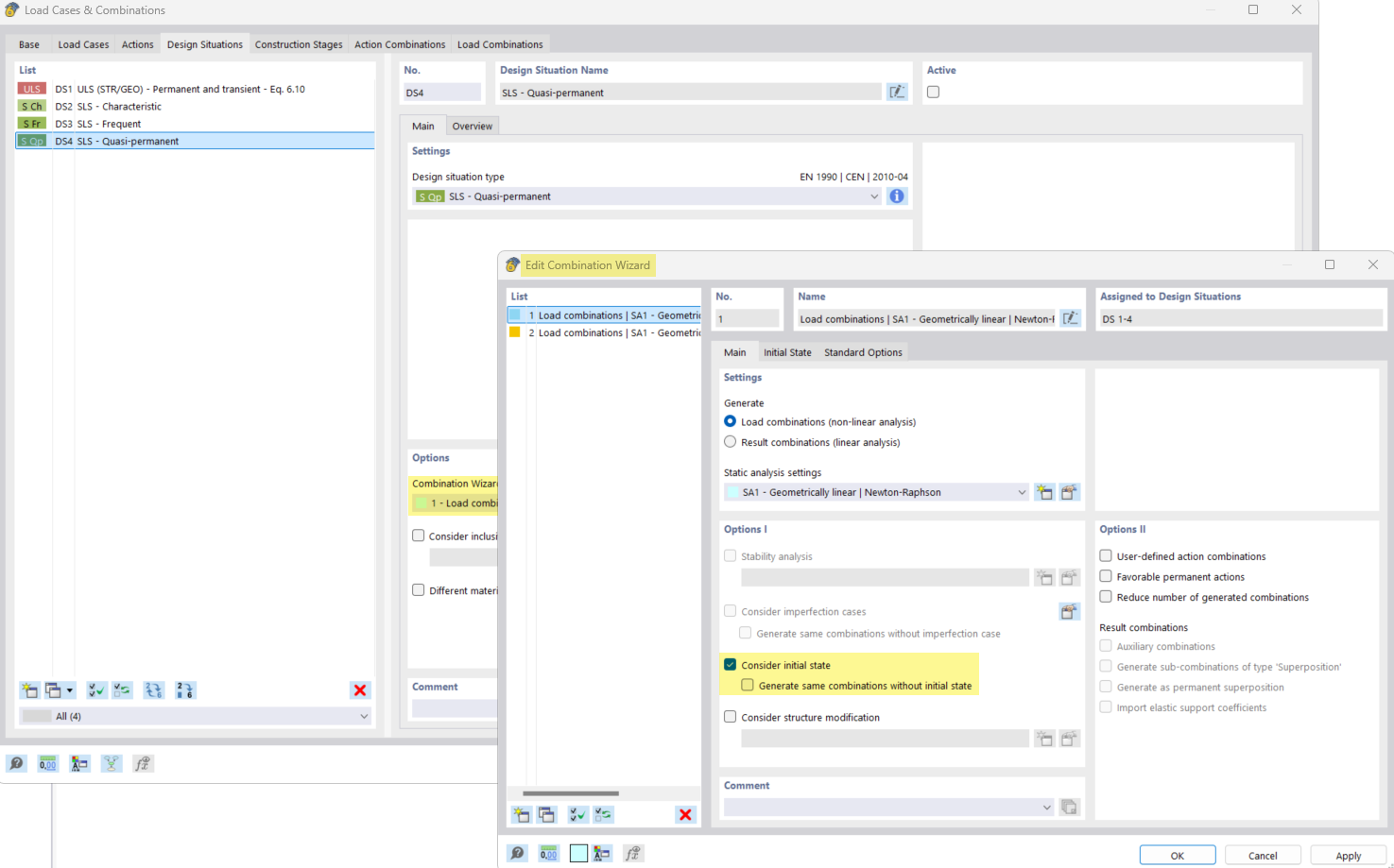 Specifying Initial State in Combination Wizard