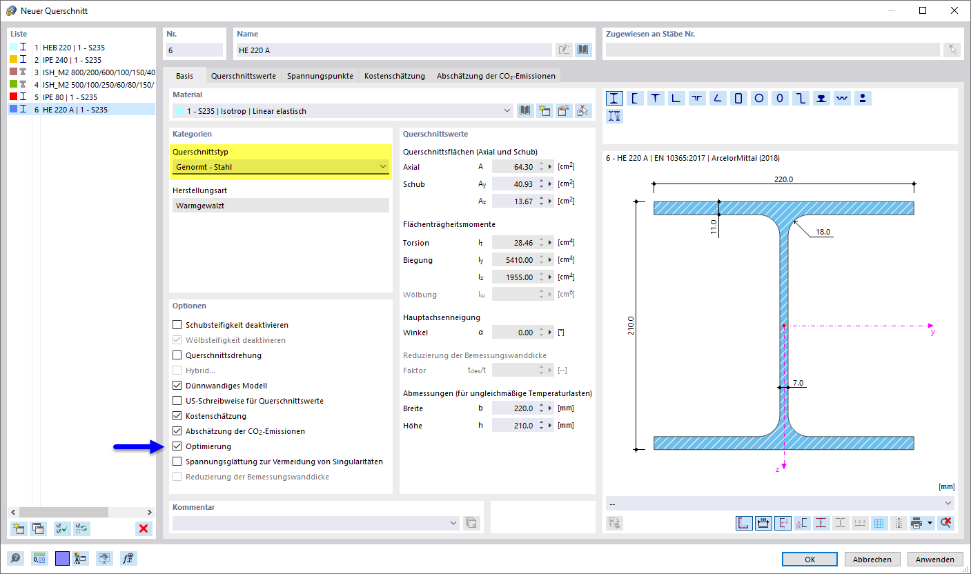 Activating Cross-Section Series for Optimization