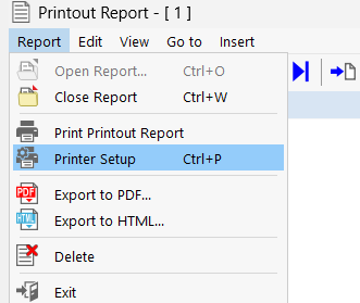 Opening Printer Settings in Printout Report Menu