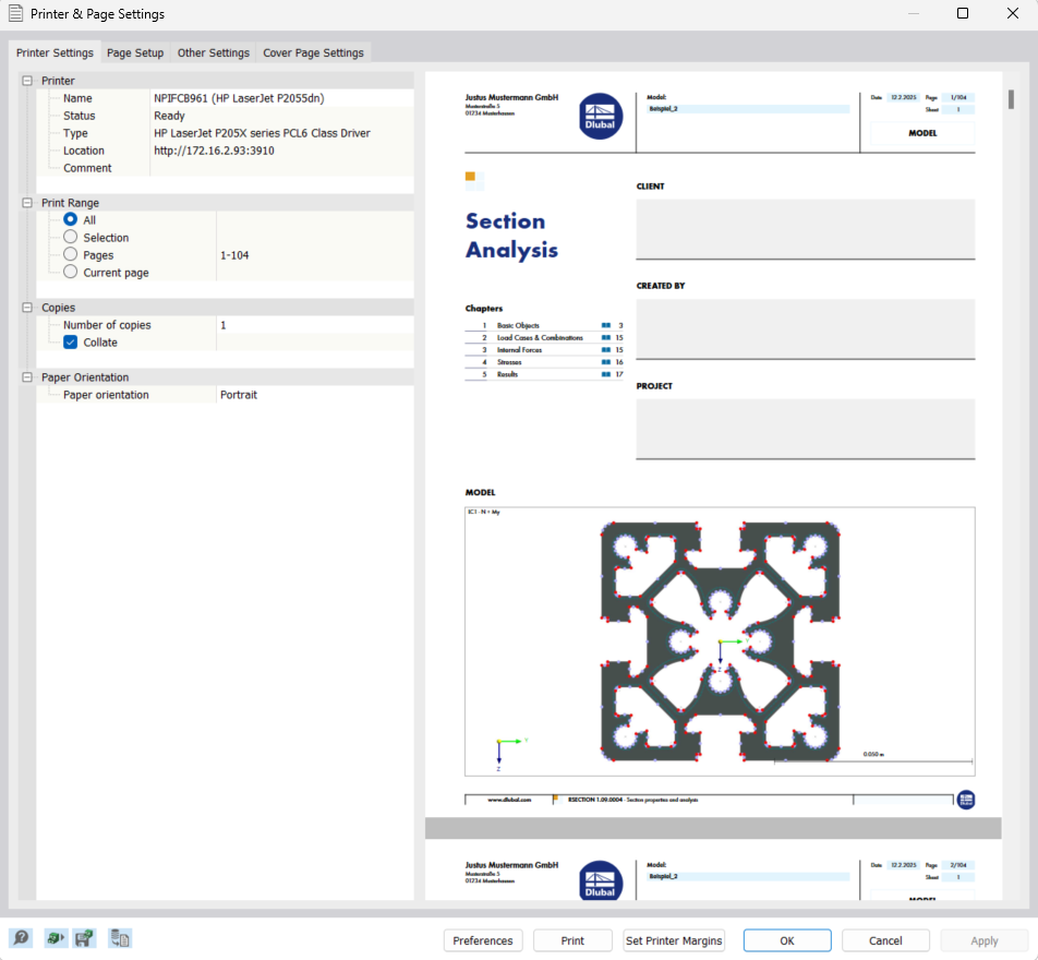 Dialog Box "Printer & Page Settings"