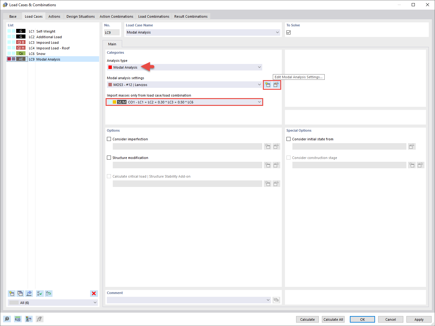 Load Case of Modal Analysis Type