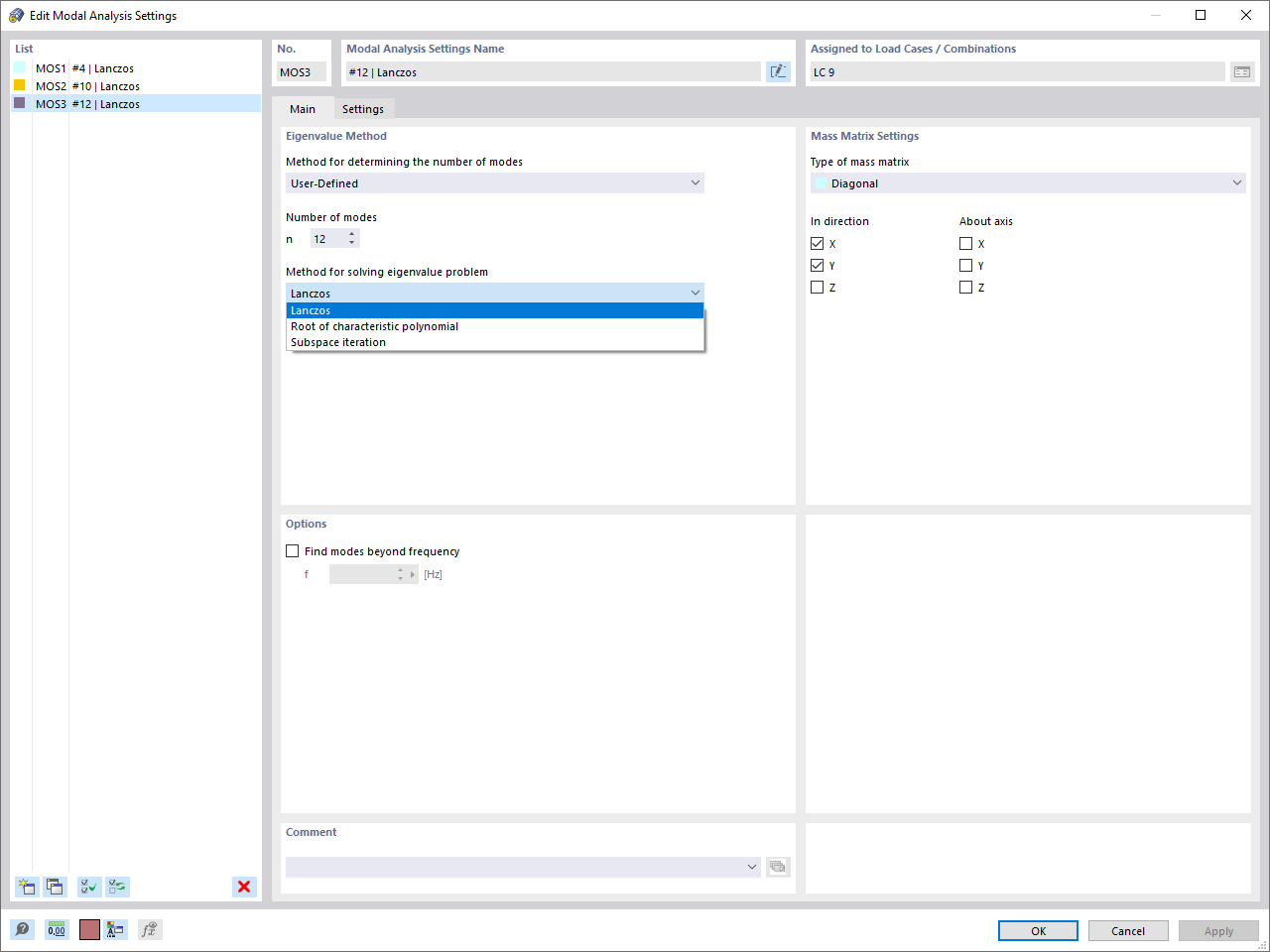 Modal Analysis Settings