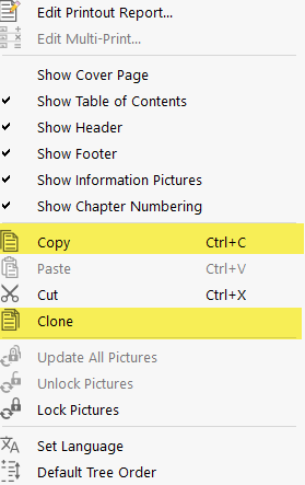 Shortcut Menu Options for Copying or Cloning