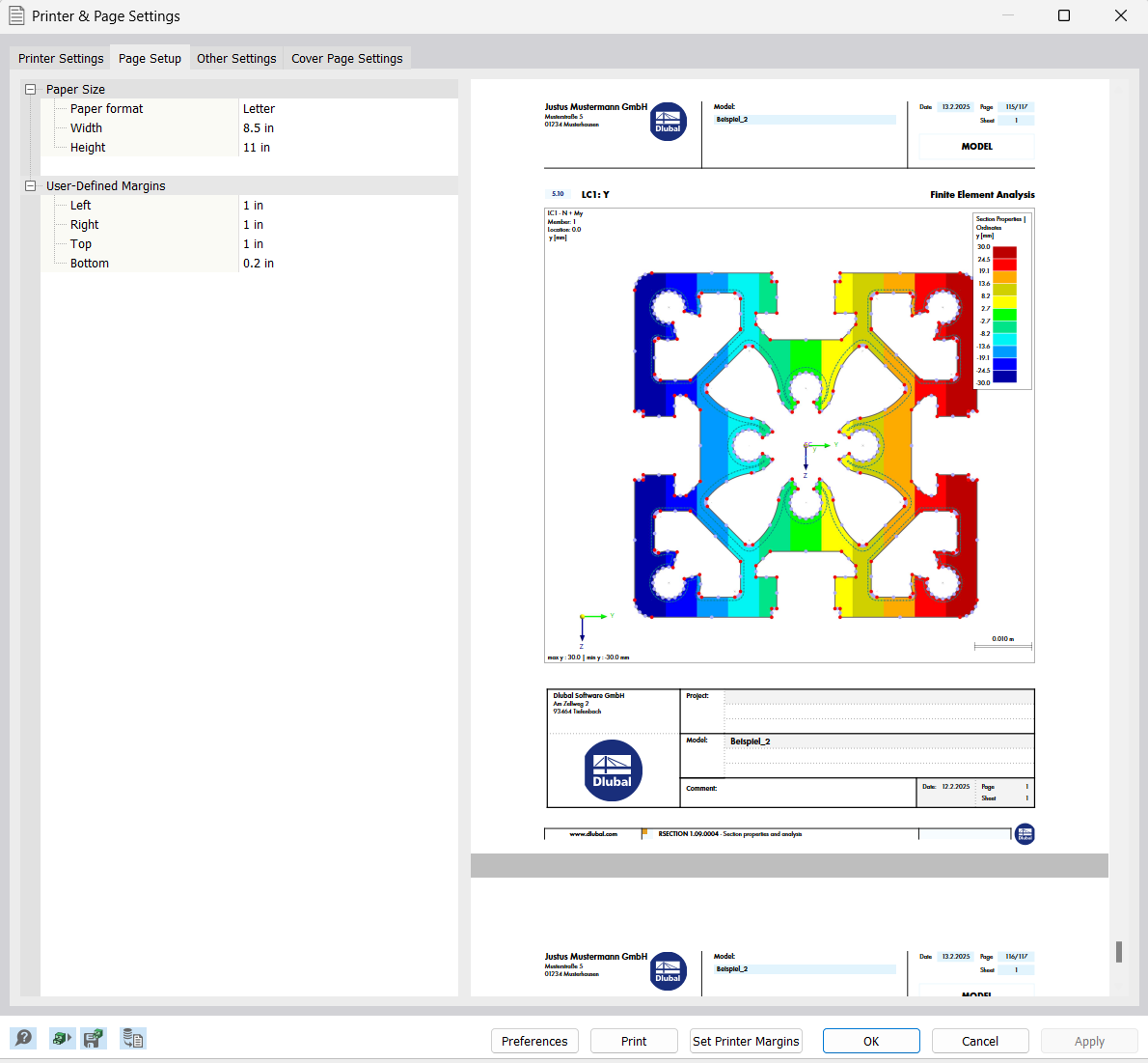 Dialog Box "Printer & Page Settings", Tab "Page Setup"