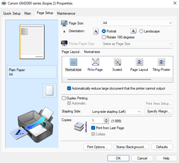 Setting up Printer Properties