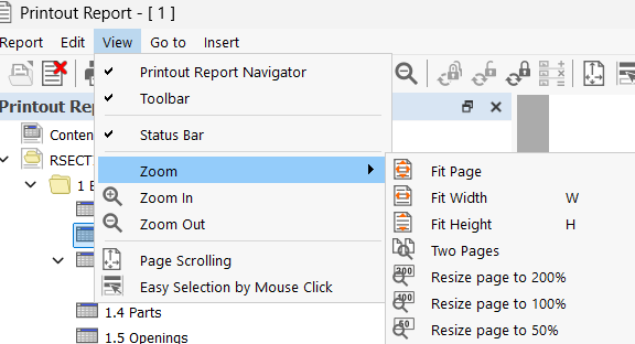 Printout Report Menu "View"