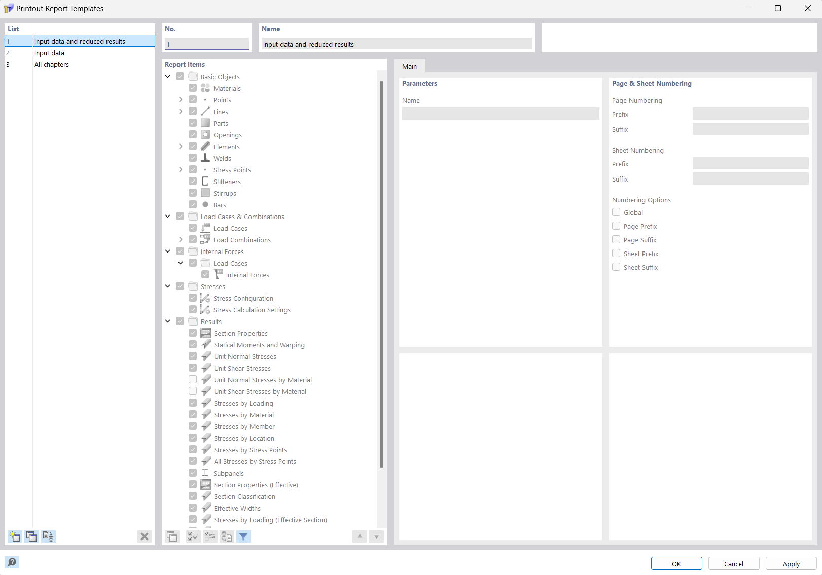 Dialog Box "Printout Report Template"