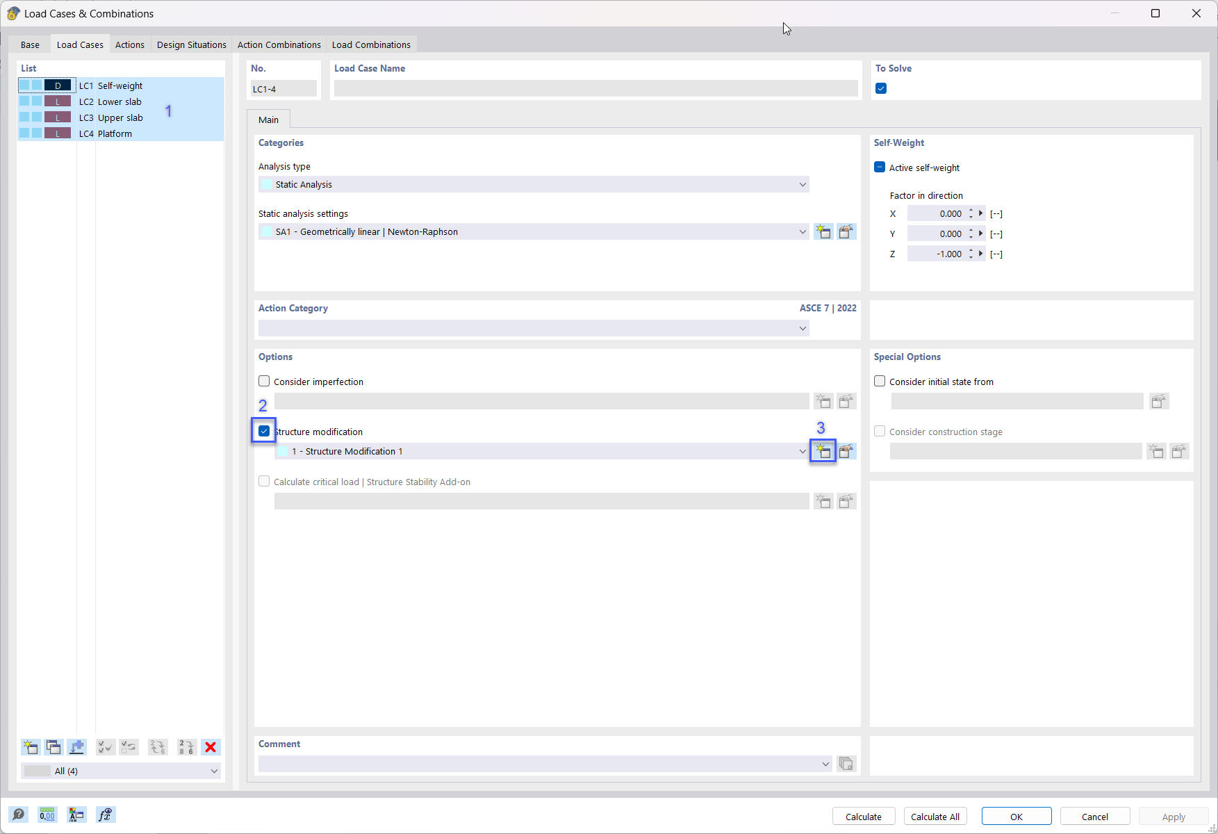 Selecting Option of Structure Modification