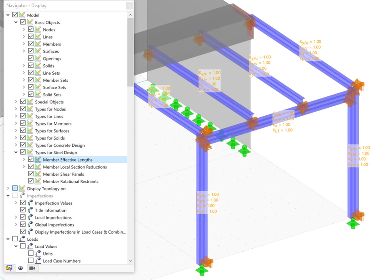 Displaying Effective Lengths with Nodal Supports