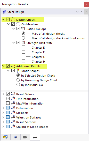 Main Categories for Steel Design Results