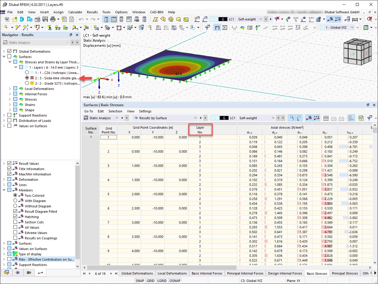 Feature 002432 | Surface Result Tables with Results Displayed by Layer