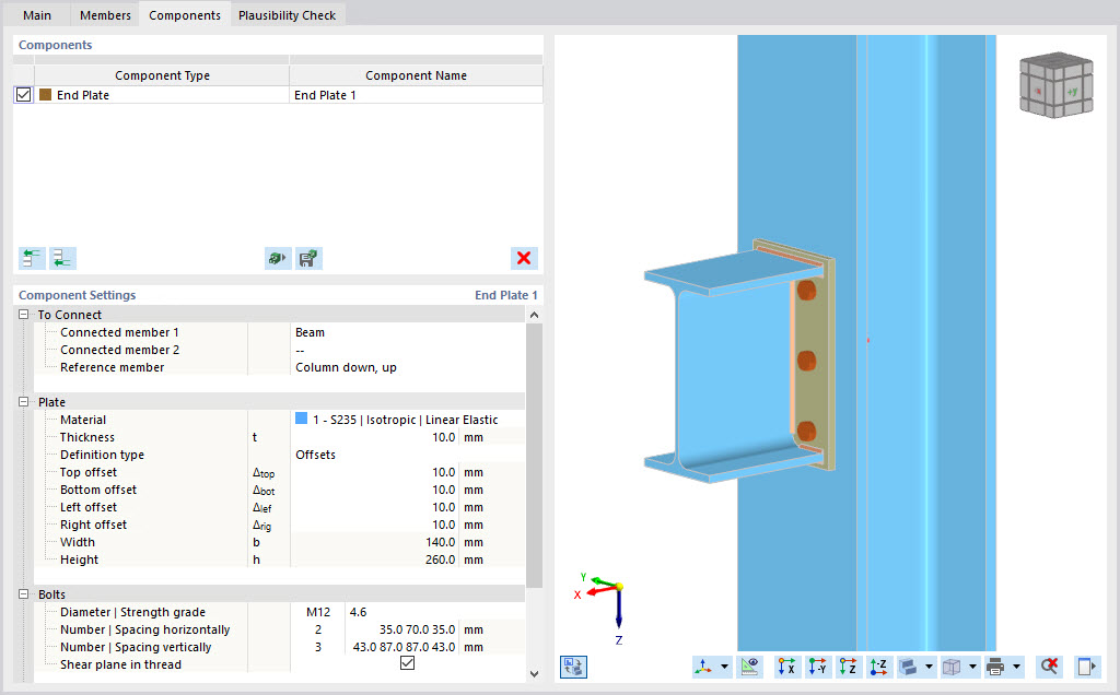 Dialog Box for Component Setting