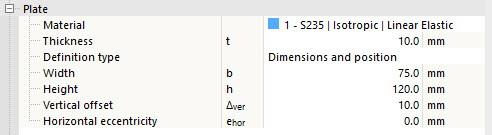 Plate Setting - Dimensions and Position Definition Type