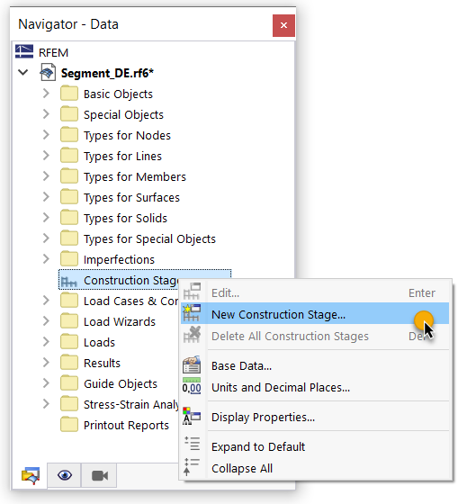 Navigator - Data: Construction Stages