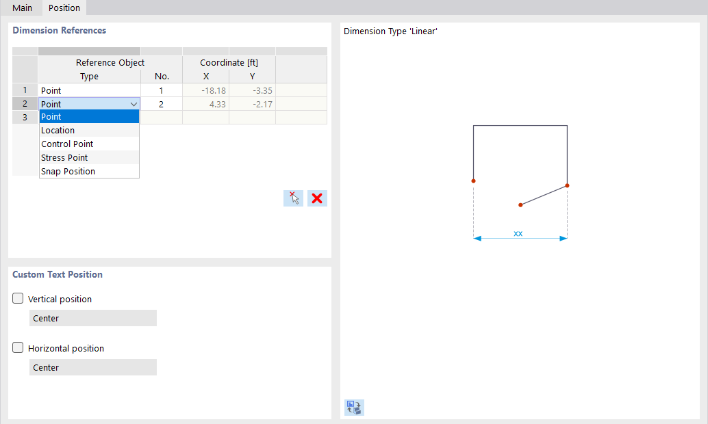 Specifying Reference Objects of Linear Dimensions