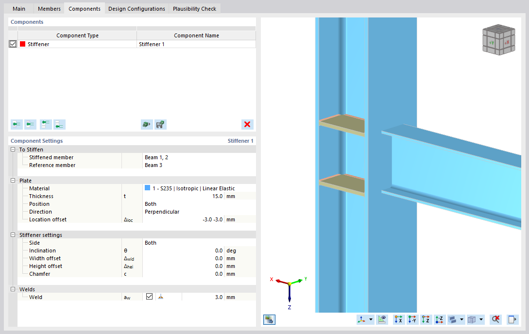 Dialog Box for Component Setting