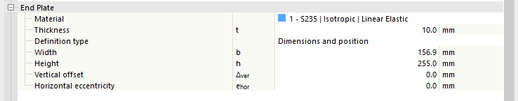 End Plate Setting - Dimensions and Position Definition Type