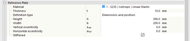 Reference Plate Setting - Dimensions and Position Definition Type