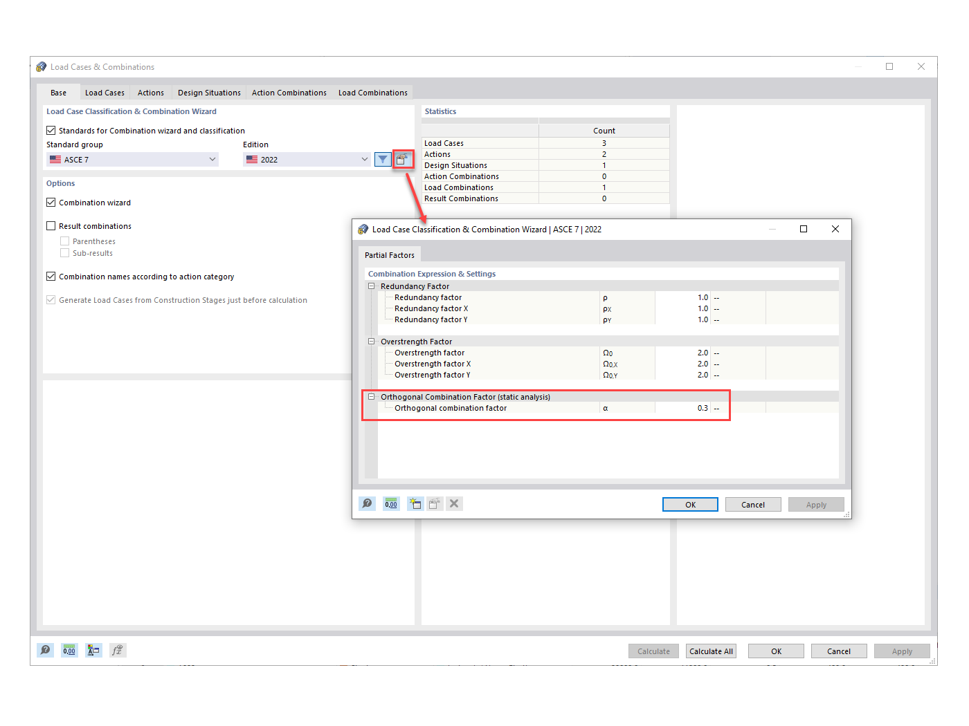 FAQ 005299 | How do I apply the ASCE 7 Orthogonal Directional Combination procedure (100% + 30% rule) to my seismic load in a static analysis?