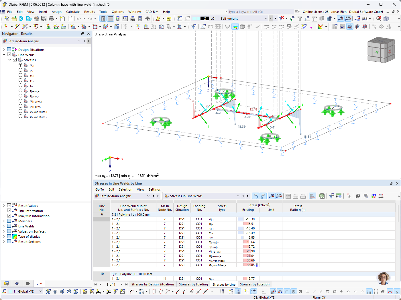 Stress in Line Welds